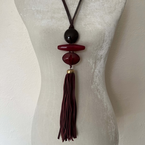 Long Pendant Necklace with Leather Tassel - Picture 5 of 6